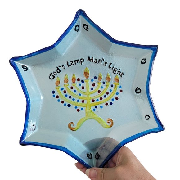 Star Of David Glass Dish Celebrate Hanukkah Menorah God's Lamp Man's Light - Picture 3 of 10